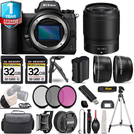 Nikon Z6 II Mirrorless Camera with 35mm f/1.8 S Lens + 0.43X Wide Angle Lens + 2.2x Telephoto Lens + 3 PC Filter Set
