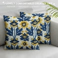 thumbnail image 3 of PRATYUS Navy Blue Yellow Floral Pillow Covers Spring Summer Flower Leaves Print Decorative Throw Pillow Cases Outdoor Farmhouse Decoration for Sofa Couch Bed 12x12in, 3 of 5