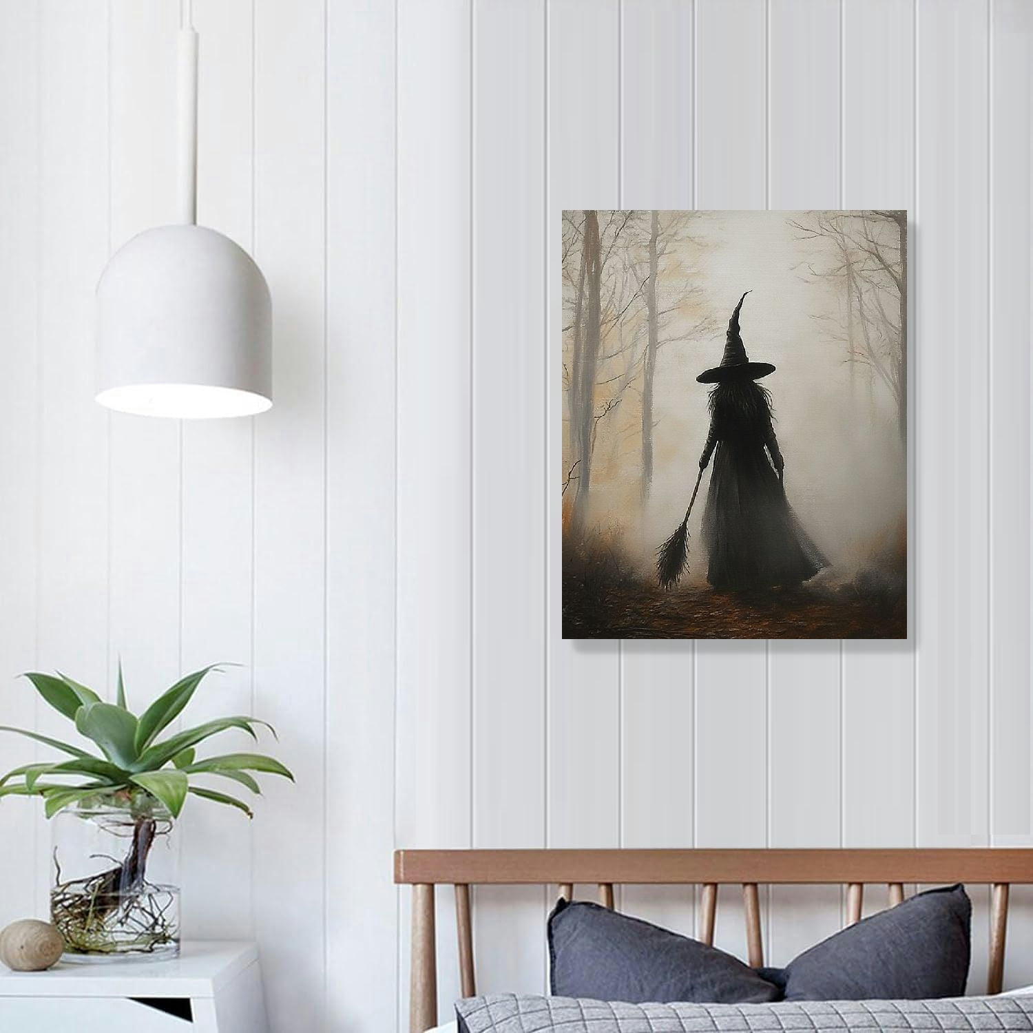 JRXY Vintage Rustic Witch Posters Halloween Canvas Wall Art Witch in The Forest Painting Prints Goth Dark Moody Wall Decor for Living Room Bedroom Home Office Wall Decor 16x20 in