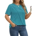 thumbnail image 3 of Fantaslook Women Plus Size Tops Pleated Crewneck Short Sleeve Shirts Casual Summer Tops, 3 of 9