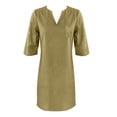 thumbnail image 4 of Mini vestido estampado con cuello en V y manga media para mujer - Algodón/lino, estilo informal/vacacional, primavera/otoño, lavado a mano/a máquina con programa delicado, tallas asiáticas reales, 4 of 4