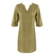 thumbnail image 4 of Mini vestido estampado con cuello en V y manga media para mujer - Algodón/lino, estilo informal/vacacional, primavera/otoño, lavado a mano/a máquina con programa delicado, tallas asiáticas reales, 4 of 4