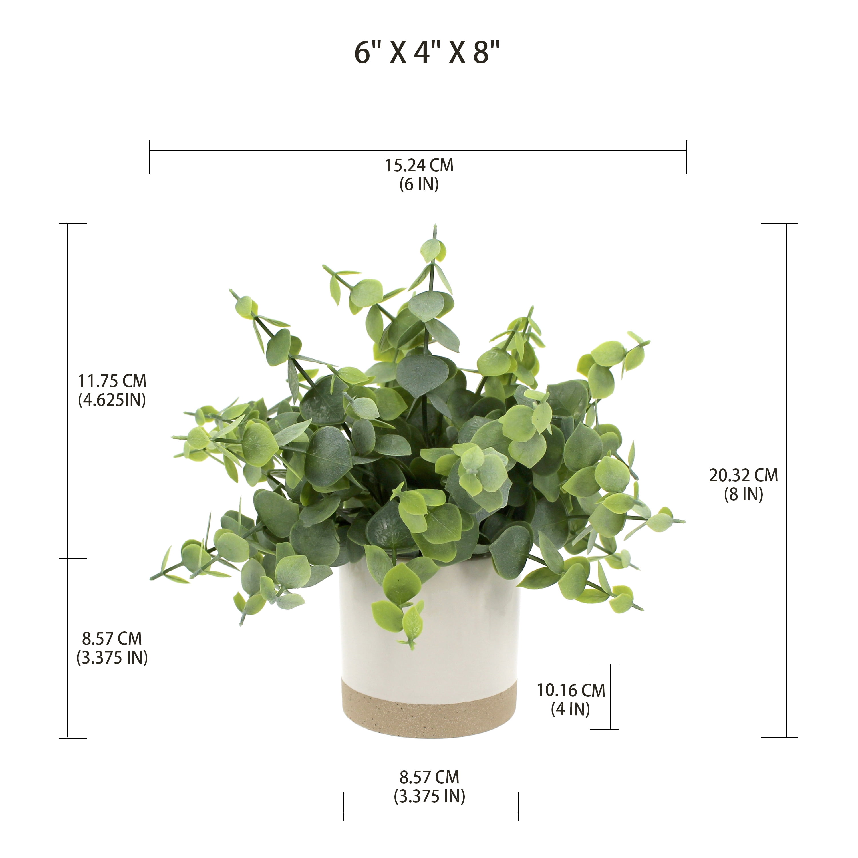 (3 pack) Mainstays 8" Artificial Green Eucalyptus Plant in Two-Tone Glazed Ceramic Planter