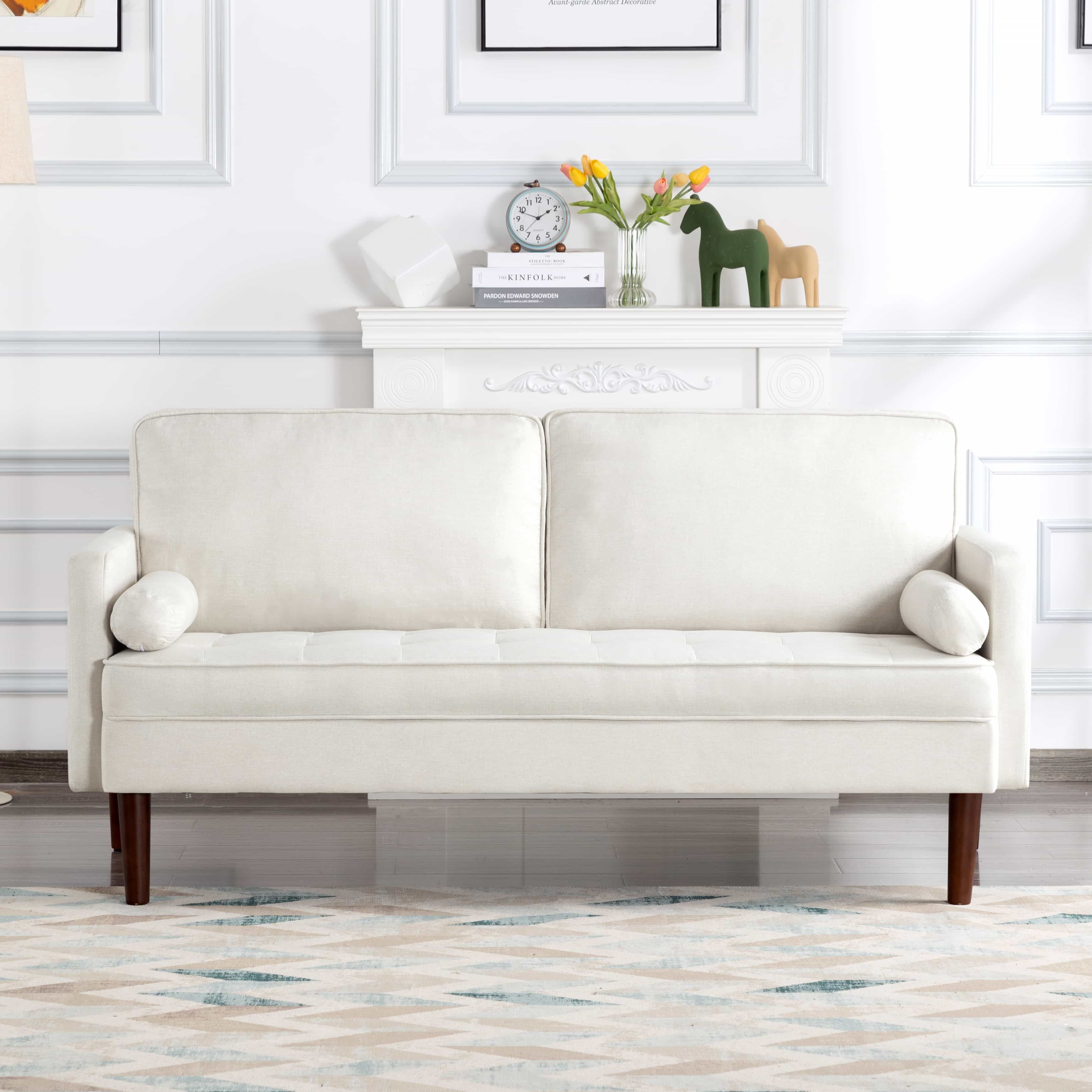 BSHTI 65 inch Modern Couch/Loveseat,Detachable Backrest Minimalist Design Loveseat with Solid Tapered Wood Legs for Living Room,Home Office,Bedroom(Off-white)