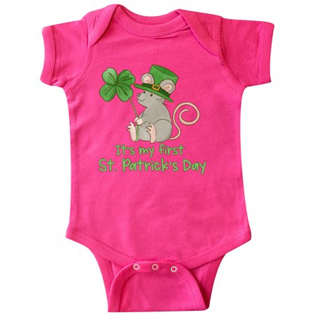 

Inktastic It s My 1st St. Patrick s Day Cute Mouse with Clover Gift Baby Boy or Baby Girl Bodysuit