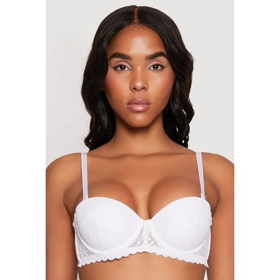 Womens Scalloped Trim Lace Balconette Bra | Convertible to Strapless