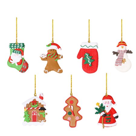 

Ginger Bread Men Ornaments | Christmas Tree Hanging Pendant Party Favors | 7pcs Christmas Theme Decorations with Snowman Santa Claus House Stocking Glove