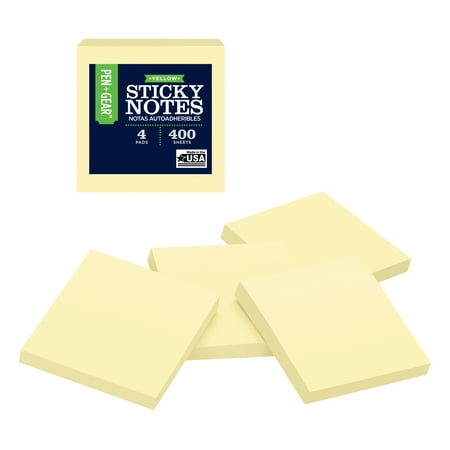 Medium Sticky Notes (2 Pack) Pen + Gear Sticky Notes 4 Pack, Yellow, 3 inches X 3 inches, 100 sheets per Pad ()