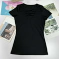 thumbnail image 4 of DuoJiaJ Womens Summer Deep V Neck Tops Sexy Casual Short Sleeve Low Cut Out T Shirts Blouse Women’s Summer Tops Black, 4 of 5