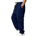 thumbnail image 1 of NTACZA Straight Leg Mens Pants Track Blue Cargo Work Pants Drawstring Loose Elastic Waist Men Trousers M, 1 of 5