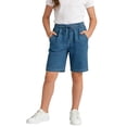 thumbnail image 6 of DAETIROS Girls Denim Look Drawstring Shorts - Soft Rayon Blend Elastic Waist Casual Summer Bottoms with Pockets - Blue - Sizes 5-16,Size 12-13 T, 6 of 7