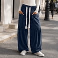 thumbnail image 3 of Evdexr Pants Women Bohemian Elastic Drawstring Trousers Oversized Baggy Wide Leg Trendy Sweatpants Soft Comfortable Bottoms with Big Pockets Navy XL, 3 of 8