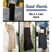 Sweet Hearts Maxi Skirt for Women- Foldover High Waist Long Flare A-Line Skirt Maxi Dress XS-XL Made in USA (BlackMocha, Large)