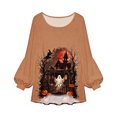 thumbnail image 4 of Halloween Shirts for Women Spooky Ghost Graphic Tunic Tops Long Balloon Sleeve Loose Casual Fall Blouses Holiday Party Costumes Apparel, 4 of 6