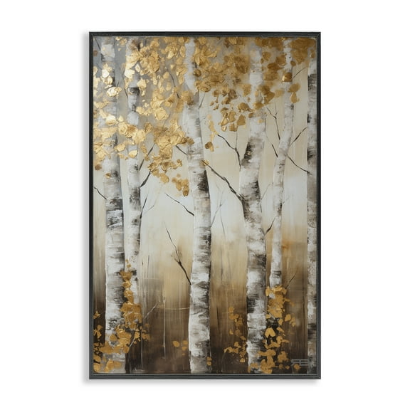 Stupell Industries Fall Foliage Birch Landscape Painting Black Framed Art Print Wall Art, 12 x 18