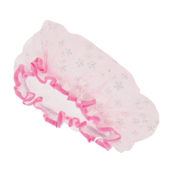 Unique Bargains 1 Pc Women Durable Double Layer Bath Cap for Bathroom Business Travel White Pink