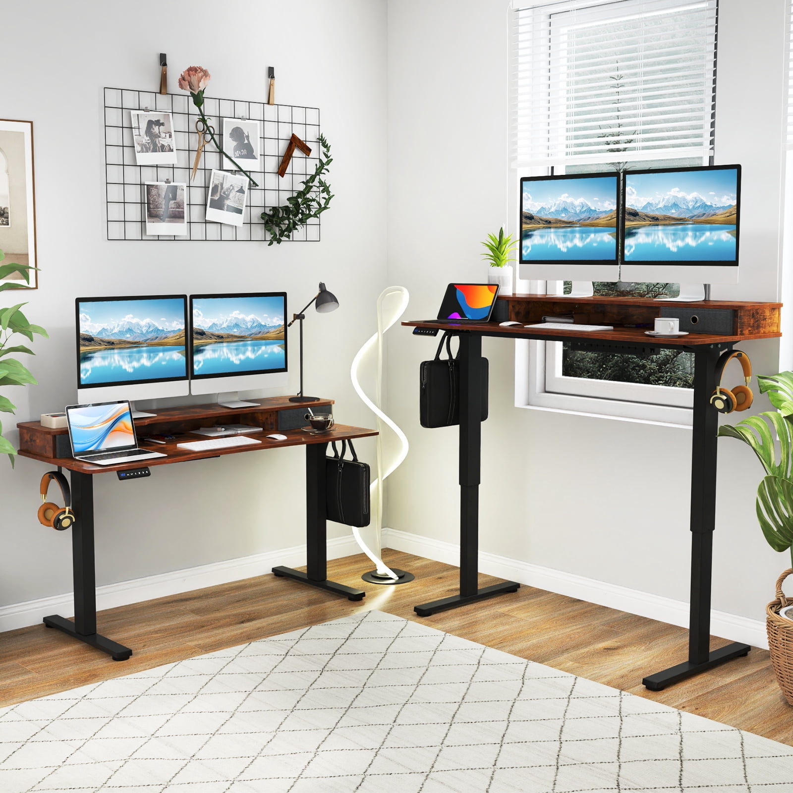 Topbuy 55" x 24" Standing Desk with Drawers Electric Stand-up Desk with Monitor Stand Rustic Brown