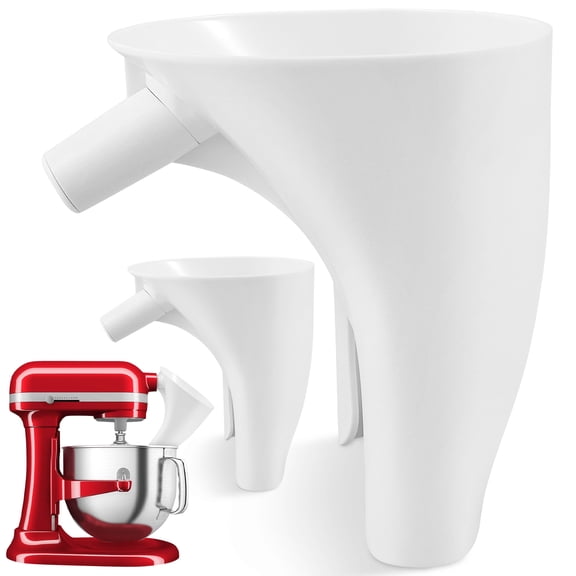 2 PCS Flour Funnel for KitchenAid Mixer 7 Qt, Anti-Splash Attachment for Tilt-Head Stand Mixer 7 Quart (KSM70), Dishwasher Safe No-Mess Baking Tool, Easy Pour Accessory (White)