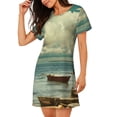 thumbnail image 2 of Susaid Serene Coastal Blue Sky Pattern Sleep Shirts for Women Short Sleeve Night Shirts for Sleeping Pullover Nightgown Soft Nightdress, 2 of 6