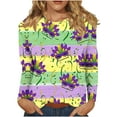 thumbnail image 2 of Aloohaidyvio Mardi Gras Clothing,Womens Mardi Gras Mask Glitter Print Shirt Crew Neck Party Long Sleeve Loose Tops, Mardi Gras Shirts, 2 of 5