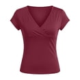 thumbnail image 4 of Daznico Women's V Neck Wrap Front Short Sleeve Slim Fit Basic T Shirt Casual Summer Tops,S, 4 of 5