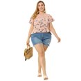 thumbnail image 3 of Women's Plus Size Top Floral Lace Panel Keyhole Back Flare Sleeve Blouse Pink 2X, 3 of 7