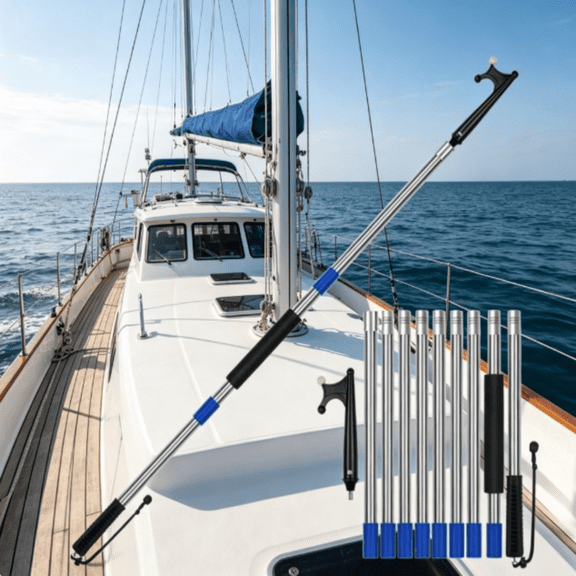 KOMCLUB Boat Hooks for Docking 12FT Extension Pole Hook 9-Sections Adjustable Boat Pole Marine Dock Stick Pontoon Boat Hook Pole