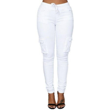 Girls Elastic Waist Pants - S-4XL Women Solid Casual Pants Elastic Waist Woman's Pocket Pencil Pants