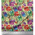 thumbnail image 1 of Soimoi Rayon Fabric Leaves & Poppy Floral Print Fabric by the Yard 56 Inch Wide, 1 of 6