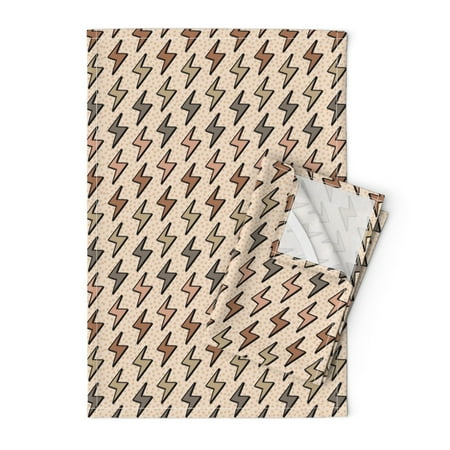 

Printed Tea Towel Linen Cotton Canvas - Boho Scandi Lightning Neutral Retro Vintage Bohemian Print Decorative Kitchen Towel by Spoonflower
