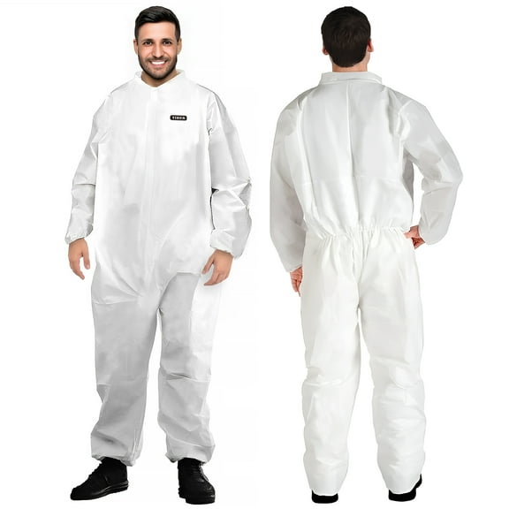 YIBER Disposable Coverall, Breathable and Water Resistant, Men's and Women's, Large, White