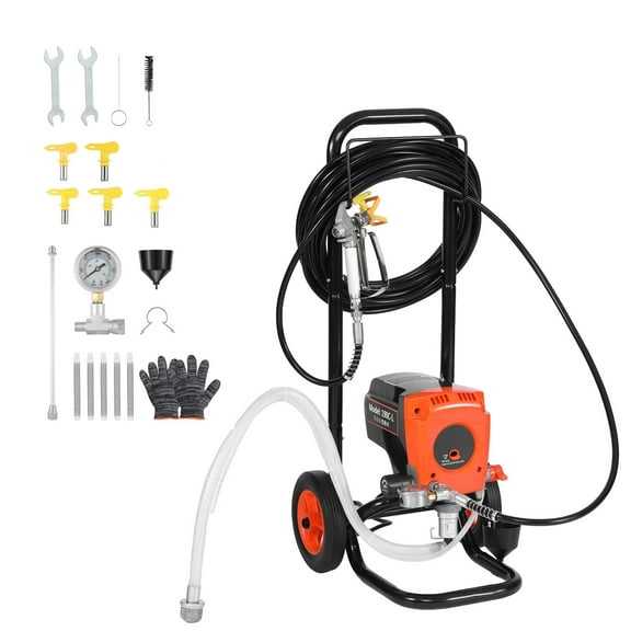 KFFKFF Stand Airless Paint Sprayer, 900W, 3300PSI High-Pressure Sprayer with Cart, Cleaning Tools, Hose, Extension Rod, Nozzles, Electric Spray Machine for Indoor and Outdoor Painting