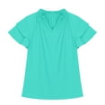 thumbnail image 3 of Jinhomg Girls Fashion Summer Shirts Cute Ruffle Sleeve V-Neck Blouses Casual Comfy Solid Pullover Tops Mint Green 5 Years, 3 of 10