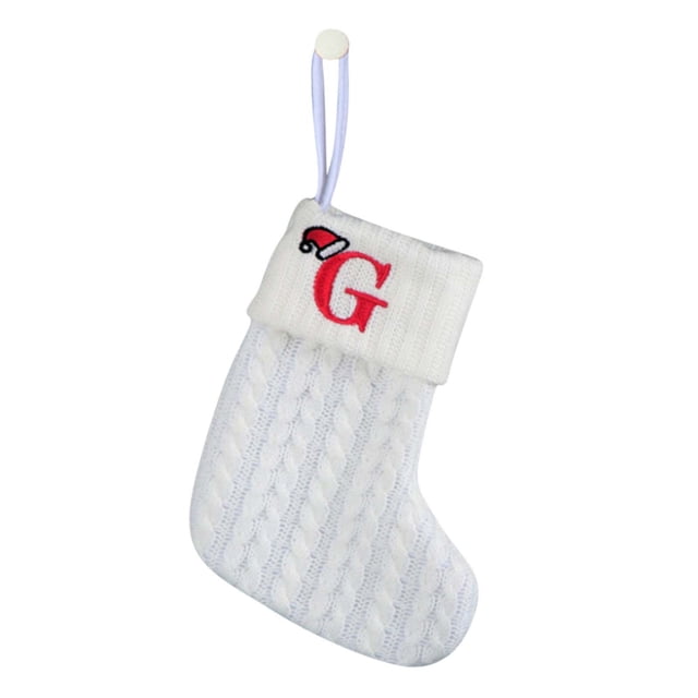 Decorative Knit Socks Wool Stockings Embroidered Alphabet Childrens Candy Gift Bag White Christmas Socks Gift Bag