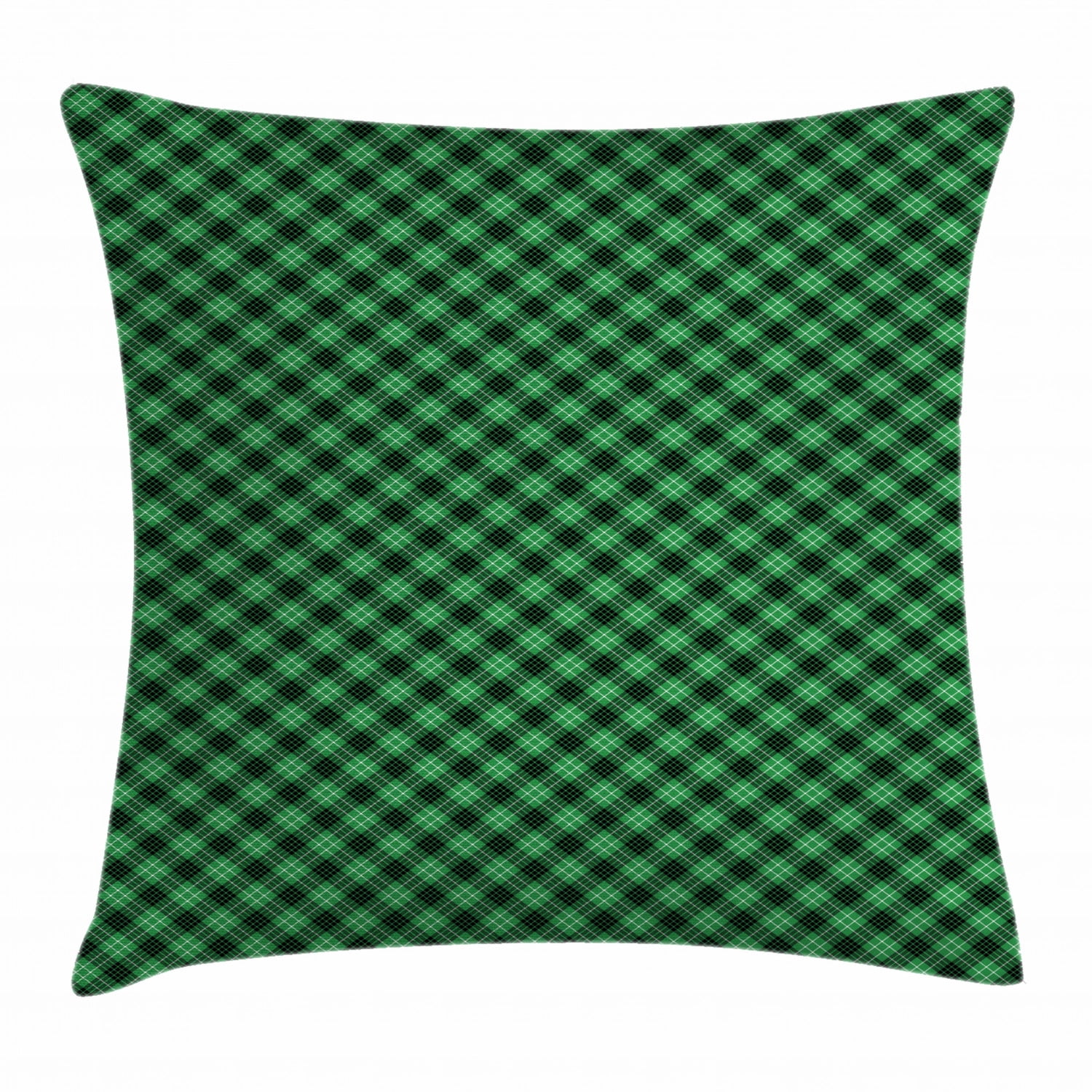 Plaid Throw Pillow Cushion Cover, Diagonal Tartan Vibrant Green Color
