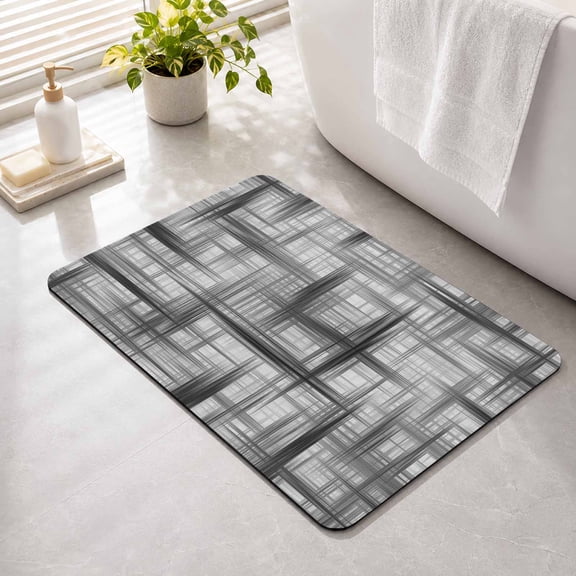 Black Weave Mesh Non Slip Bathroom Mat, Modern Minimalist Abstract Absorbent Bath Mat Rubber Backed Quick Dry Doormat Fit Under Door for Bathtub Shower Sink Kitchen 16"x24"