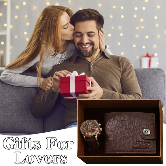 Men's Leather Gift Set, Premium Business Accessories Bundle Including Wallet and Watch, Stylish Father's Day Present for Him, Gifts for Men, Husband, Birthday and Retirement Celebration