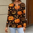 thumbnail image 3 of Halloween Tops for Women Long Sleeve Pumpkin Print T Shirts Halloween Tunic Tops Loose Fit V Neck Party Blouse Costume, 3 of 5
