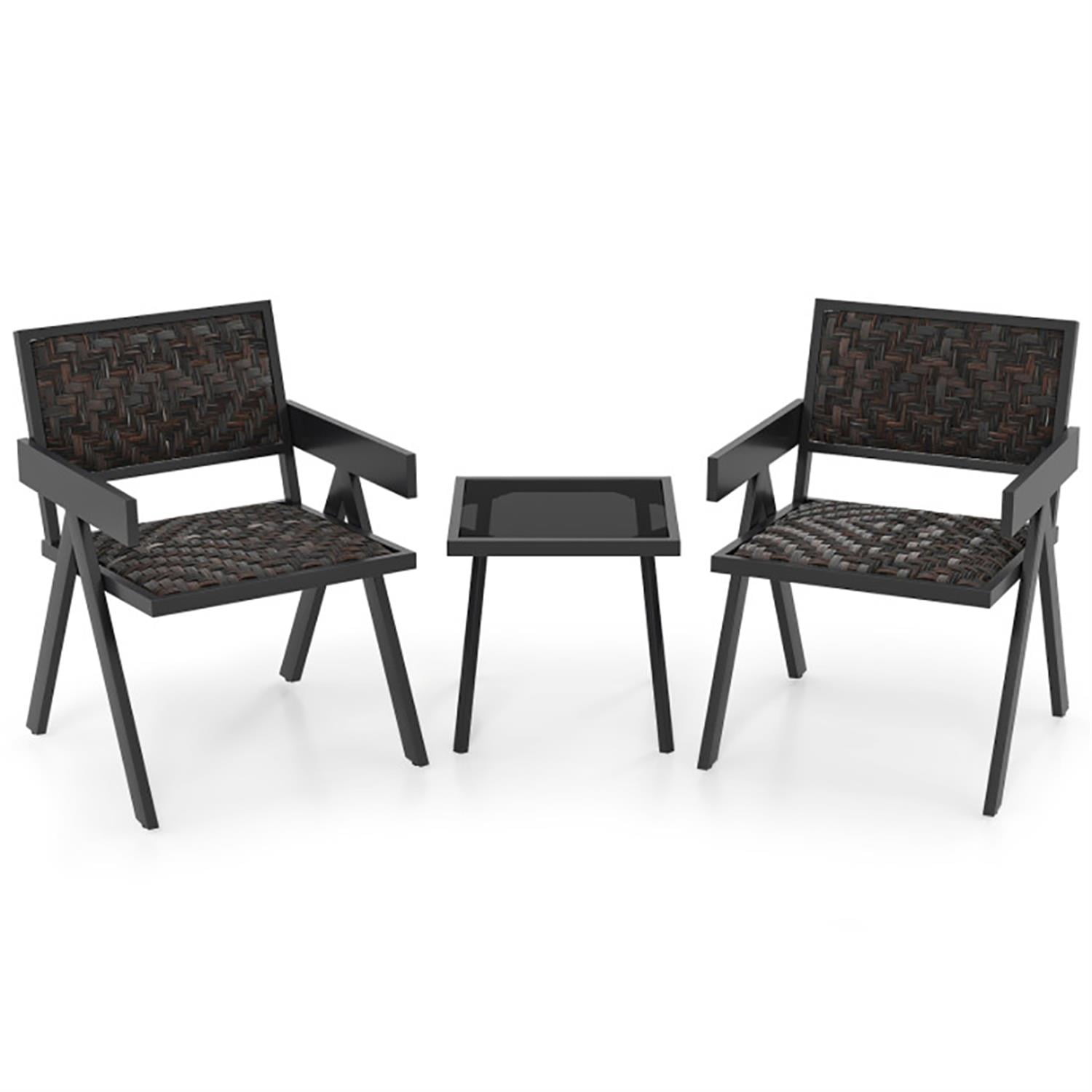 Demi Bonn 3 Pieces PE Wicker Outdoor Bistro Set with Quick-Drying Foam, Table and 2 Chairs with Cushions for Yard, Garden, Patio, Black