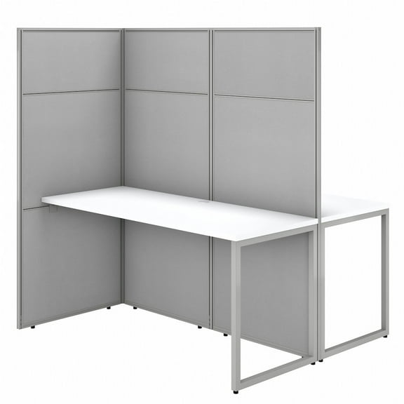 Easy Office 60W 2 Person Cubicle Desk with 66H Panels in White - Engineered Wood