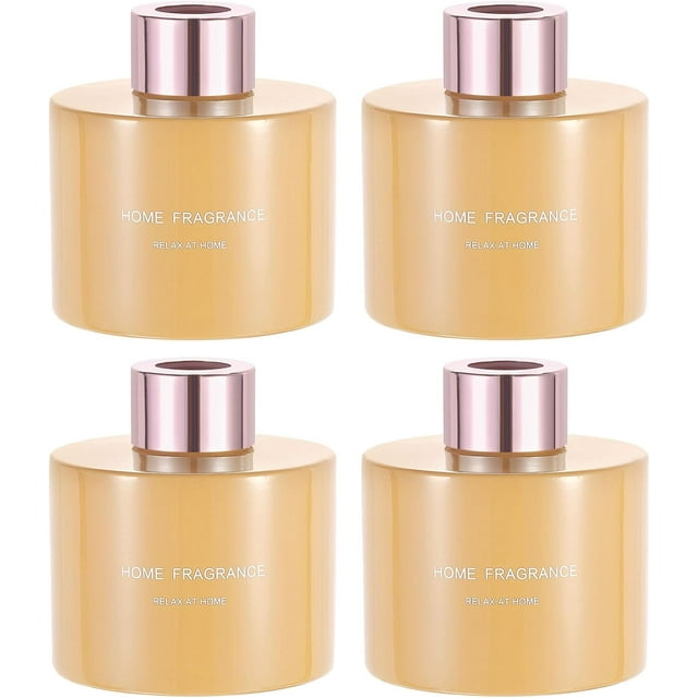HARFINGTON 4pcs Empty Glass Diffuser Bottle 140ml/4.7oz Refillable Fragrance Accessories Aromatherapy Jar Container for Replace Reed Diffuser Home Bathroom Pale Orange with Gold Tone Cap