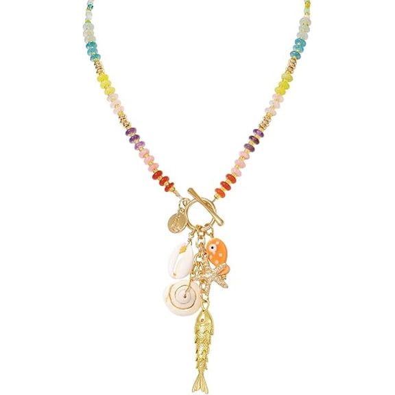 Coiris Fish Necklace for Women Beaded Stone 3d Lively Fish Necklace Beach Summer Hawaiian Ocean Dainty Gift Jewelry for Her