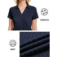 thumbnail image 5 of Xidunhg Women's Short Sleeve Solid Lapel V Neck Soft Pullover Tops Lightweight Knit Polo Shirt Navy Blue 2XL, 5 of 8