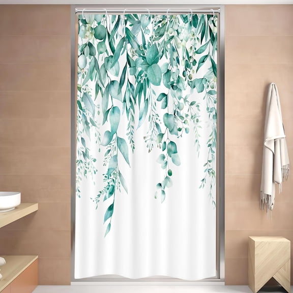Small Stall Half Narrow Shower Curtain for Bathroom Decor 36Wx72H Botanical Plants Botany Spring Floral Flower Tan Herbs Art Printed Fabric Polyester Waterproof 7 Pack Plastic
