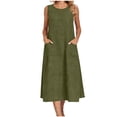 thumbnail image 3 of YODETEY Women’s Linen Blend Sleeveless Pocket Midi Dress,Women's & Women's Plus Army Green,Size S-2XL, 3 of 9