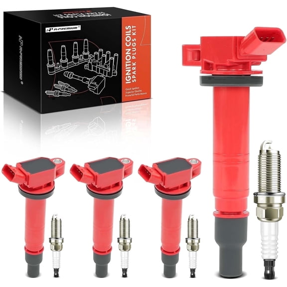 A-Premium (Red) Set of 8 Ignition Coil Pack and Iridium Spark Plugs Compatible with Toyota Tacoma 2005-2015, 4Runner 2010, 2.7L