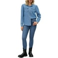 thumbnail image 2 of BLUSA CHIC PARA MUJER DE DENIM CON MANGAS PUFF LARGAS Y BOTONES, CON BOLSILLO, CAMISA CASUAL DE JEAN TALLA XL AZUL, 2 of 6
