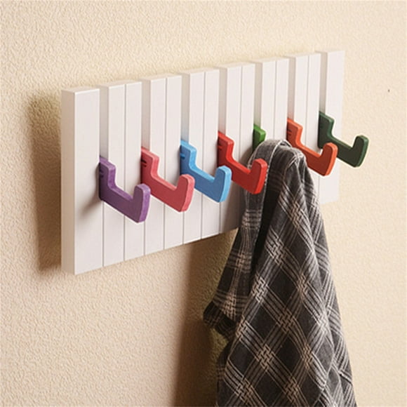 Fiudx Perchero de Pared con Teclas de Piano, Moderno Perchero Plegable, Coloridos Ganchos de Mdf, Espacio para Chaquetas y Sombreros, Decoración para Entrada o Dormitorio, Fácil Instalación, Incluye