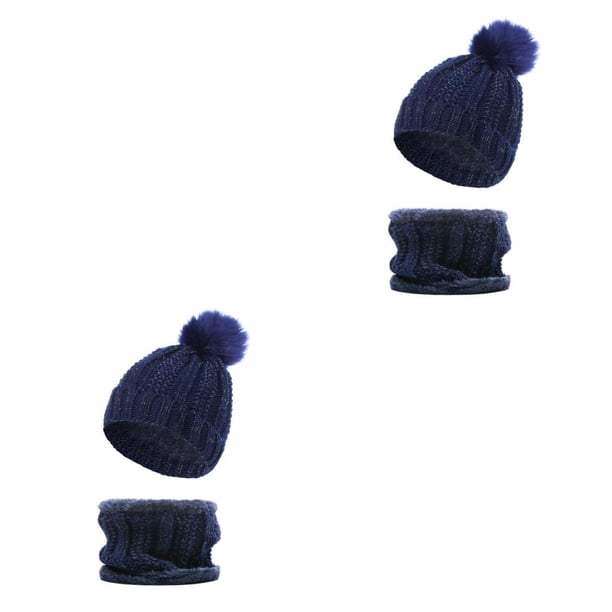 Minnieouse Gorro de invierno Gorros Gorro engrosado Bufanda Cuello de piezas Azul oscuro Azul oscuro 2Conjunto