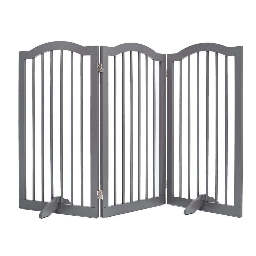 Gray unipaws Freestanding Wooden Dog Gate Foldable Pet Gate with 2Pcs Support Feet Dog Barrier Indoor Pet Gate Panels for Stairs 